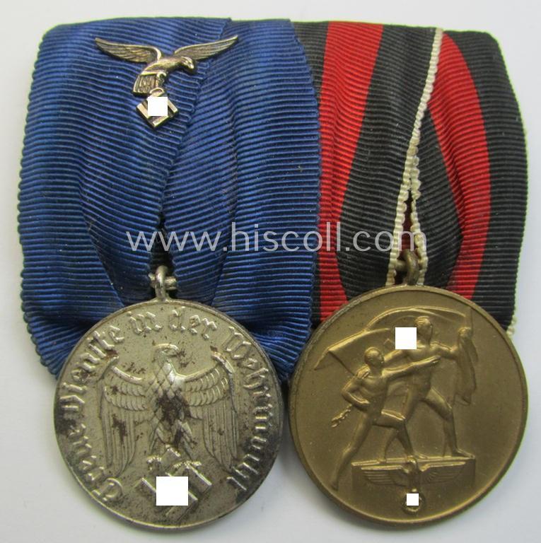 Attractive example of a two-pieced WH (Luftwaffe) medal-bar (ie.: 'Doppelspange') resp. showing a: 'WH-DA 4. Stufe' (with firmly attached eagle-device!) and a Czech 'Anschluss'-medal