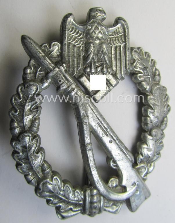 Attractive - and scarcely encountered! - WH (Heeres- ie. Waffen-SS) 'Infanterie-Sturmabzeichen in Silber' (or: silver-class IAB) being a neatly maker- (ie. 'JFS'-) marked example that comes in a truly issued- ie. moderately worn, condition