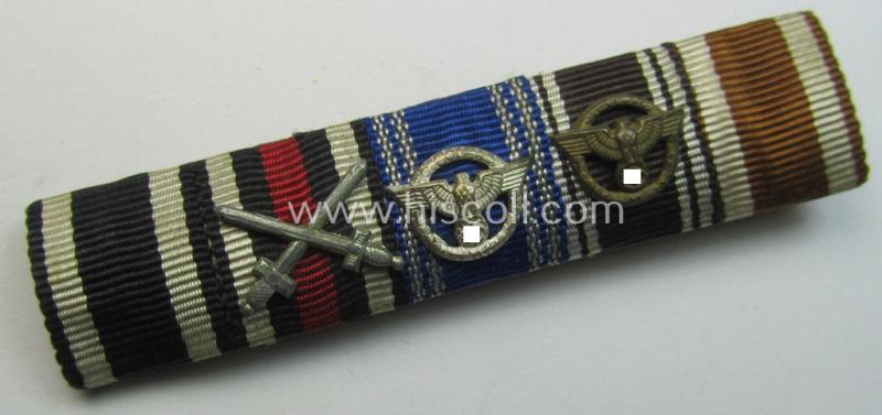 Superb, 5-pieced, WWI- (ie. WWII-) period- and/or N.S.D.A.P-related ribbon-bar (ie. 'Feld- o. Bandspange') showing the ribbons for an: 'EK II.Kl.', a: 'FKK 1914-18 m. S.', two 'N.S.D.A.P.-DA der 2. u. 3. St.' and a 'Westwall'-medal