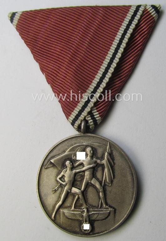 Unusually found medal-set: 'Medaille zur Erinnerung an den 1. März 1938' that came mounted onto its (scarcely seen!) pinkish-red-coloured- and/or Austrian-styled ribbon (ie. 'Bandabschnitt')