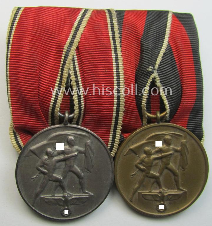 Attractive example of a two-pieced WH (Heeres o. Kriegsmarine etc.) medal-bar (ie.: 'Doppelspange') resp. showing both an: Austrian and a: Czech 'Anschluss'-medal