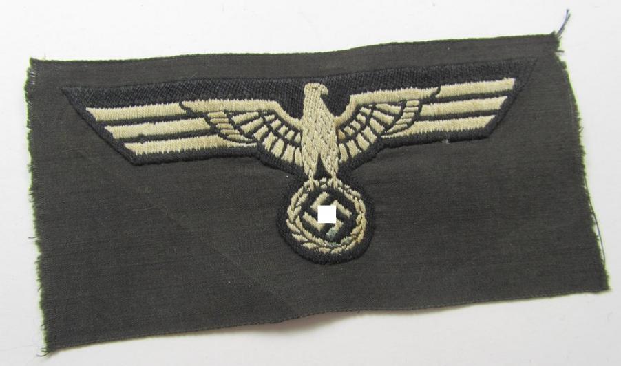 WH (Heeres) early- (ie. pre-) war-period- and/or white-coloured 'Panzer'-type breast-eagle of the so-called: 'M36-pattern' as was executed in the neat 'BeVo'-weave pattern on a black-coloured background