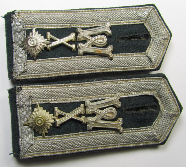 Fully matching pair of WH (Heeres), early- (ie. pre-) war-period, 'M36'-pattern (pointed-styled-), 'cyphered'- ie. generic-styled-, NCO-type shoulderstraps, as was intended for a: 'Feldwebel eines Wehrersatz-Dienstelle im Wehrkreis X'