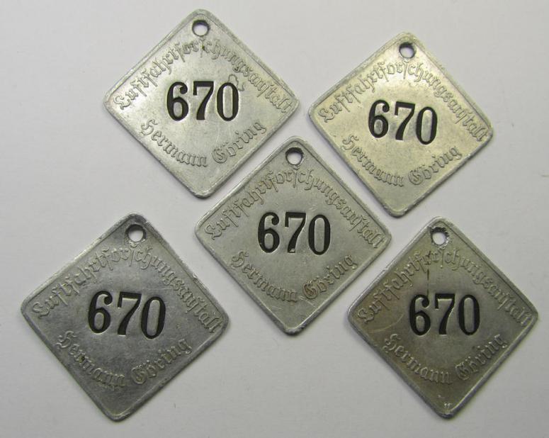 Very unusual, aluminium-based equipment- ie. wash-tag (ie. 'Wasch-Marke') bearing the unique numeral: '670' and superimposed text: 'Luftfahrtforschungsanstalt Hermann Göring'
