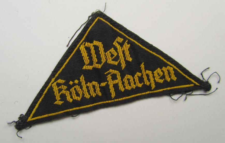 'HJ' ('Hitlerjugend') district-triangle (ie. 'Gebietsdreieck') entitled: 'West Köln-Aachen' (being an IMO only moderately used- ie. worn example that misses its paper-based 'RzM'-etiket)