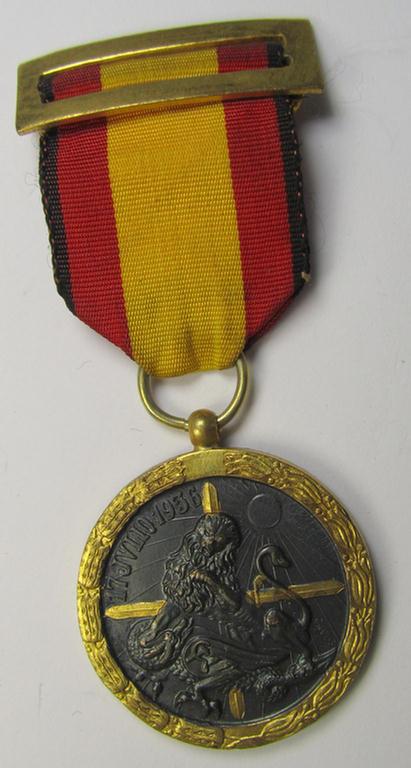 Spanish-issued, Spanish Civil-War commemorative-medal called: 'Medalla de la Campaña 1936-1939' that comes mounted on its (typically Spanish) mounted ribbon