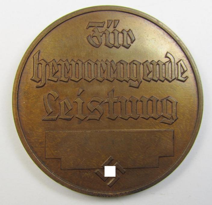 Darker-bronze-toned- (ie. genuine bronze-based!) so-called: 'Reichsverband für das Deutsche Hundenwesen' (ie. RDH-) related, commemorative-plaque entitled: 'Für hervorragende Leistung'
