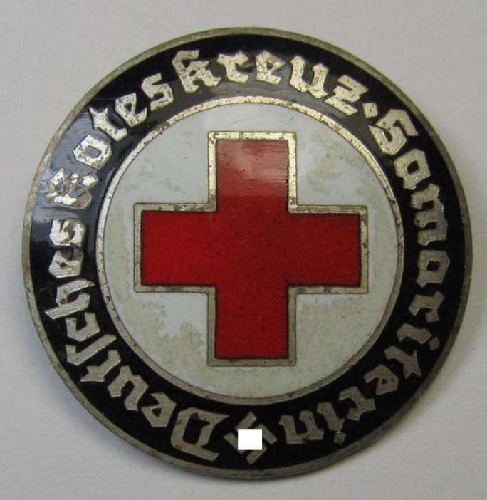 DRK (ie. 'Deutsches Rotes Kreuz' or German Red Cross) so-called: nurses'-badge entitled: 'Samariterin' being an attractive maker- and/or patent-pending- (ie. 'Ges.Gesch.'-) marked example