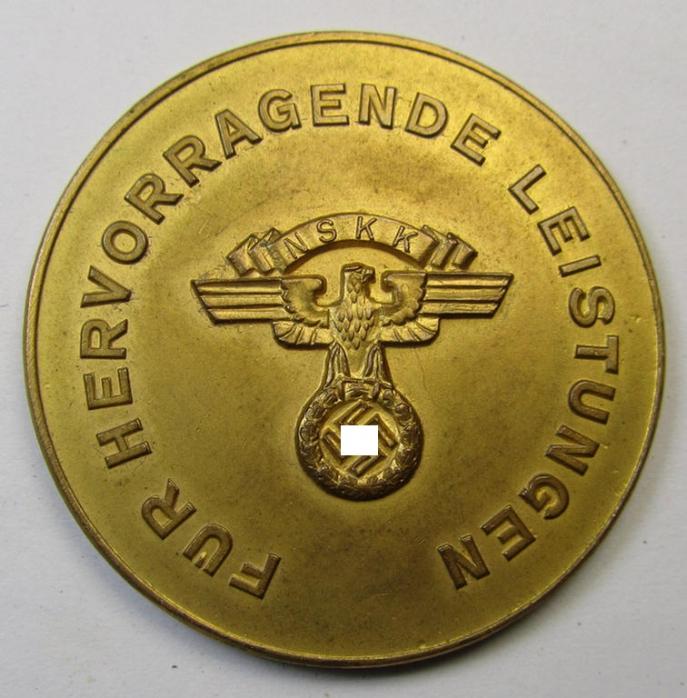 Superb, commemorative plaque (ie. 'Erinnerungs- o. nichttragbare Auszeichnungsplakette') showing an N.S.K.K.-eagle-device and text: 'Für hervorragende Leistungen - Huy-Geländefahrt - M.Brigade Mitte - 1935'