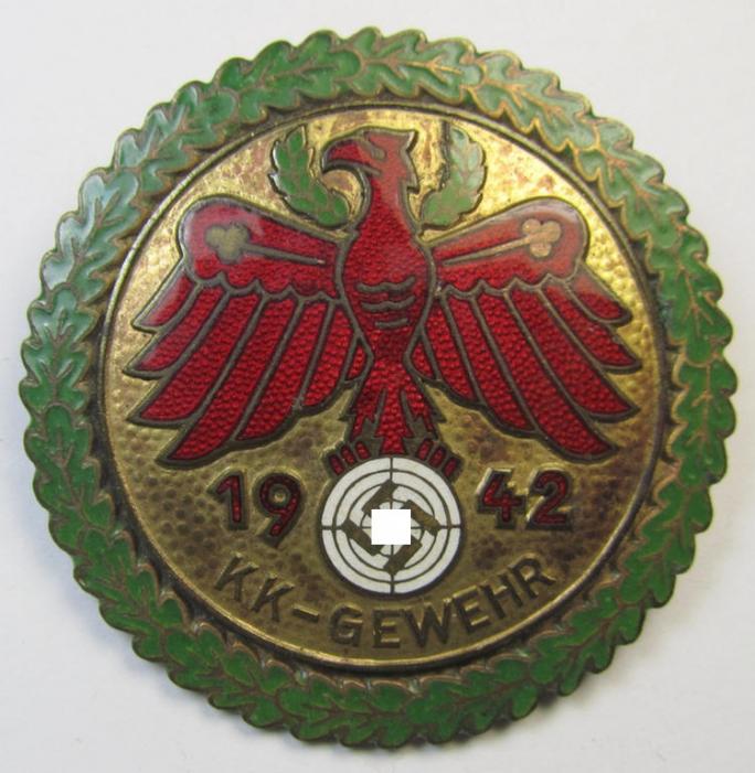 Multi-coloured enamelled - and very detailed! - so-called: 'Gaumeisterabzeichen 1942 in Gold mit Eichenlaubkranz des Standschützenverbandes Tirol-Vorarlberg' (as was awarded for the 'K.K.-Gewehr'(ie. 'Klein Kaliber-Gewehr')
