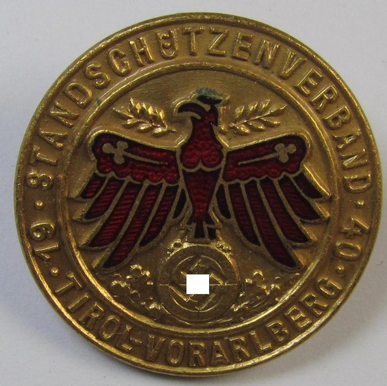 Attractive - and unusally seen! - multi-coloured enamelled, smaller-sized, so-called: 'Gauleistungsabzeichen in Gold 1940 des Standschützenverbandes Tirol-Vorarlberg'