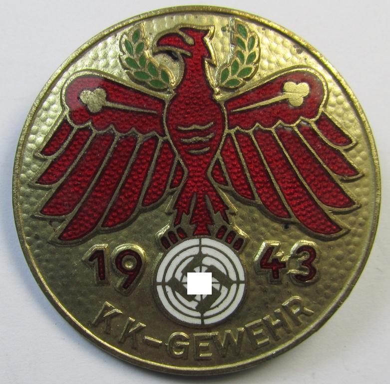 Multi-coloured enamelled - and truly very detailed! - so-called: 'Gauleistungsabzeichen 1943 in Gold des Standschützenverbandes Tirol-Vorarlberg' (as was awarded for the 'K.K.-Gewehr' (ie. 'Klein Kaliber-Gewehr')