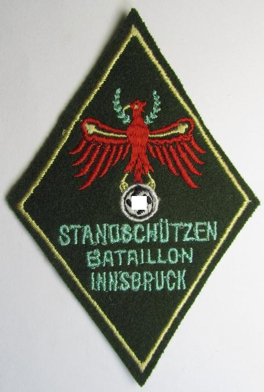 Attractive - and actually not that easily ie. scarcely encountered! - so-called: 'Ärmelabzeichen des Standschützenbataillon Innsbruck' (being a neatly machine-embroidered- and/or 'Raute'-sized example)