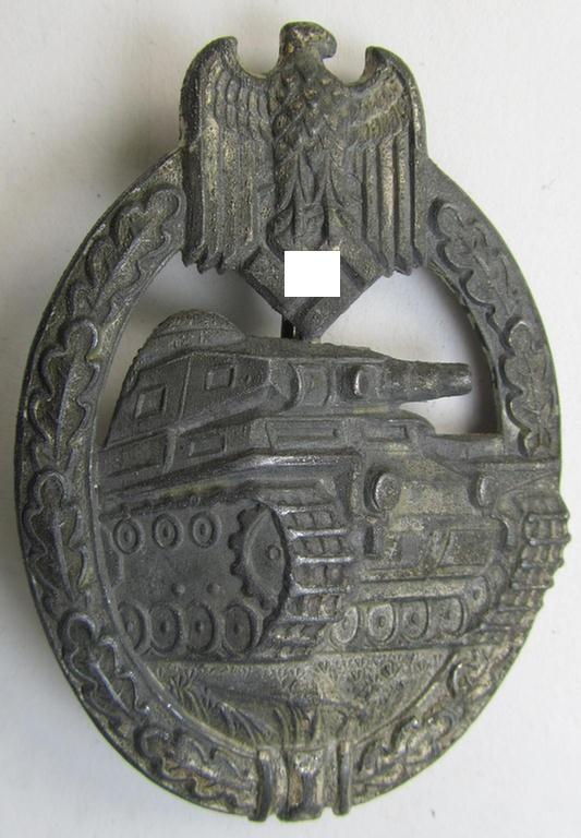 Attractive, 'Panzerkampfabzeichen in Silber' (or: silver-class panzer-assault badge or PAB) being a hollow-type, non-maker-marked- and/or zinc- (ie. 'Feinzink'-) based specimen as was procuced by the: 'Gebr. Wegerhoff'-company