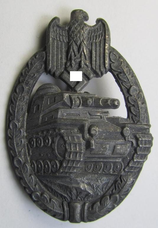 Attractive, 'Panzerkampfabzeichen in Silber' (or: silver-class panzer assault badge or PAB) being a zinc- (ie. 'Feinzink'-) version (of the so-called: 'early-period, hollow-zinc, Type A'-variant) as was procuced by the: 'Wilhelm Deumer'-company