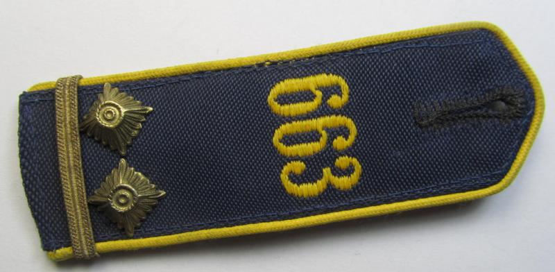 Neat - albeit regrettably single! - so-called: 'Marine-HJ' (ie. naval 'Hitlerjugend') shoulderstrap as was intended for usage by an: 'HJ-Oberscharführer' who was attached to the: 'Bann 663' (Bann 663 = Litzmannstadt/Wartheland)
