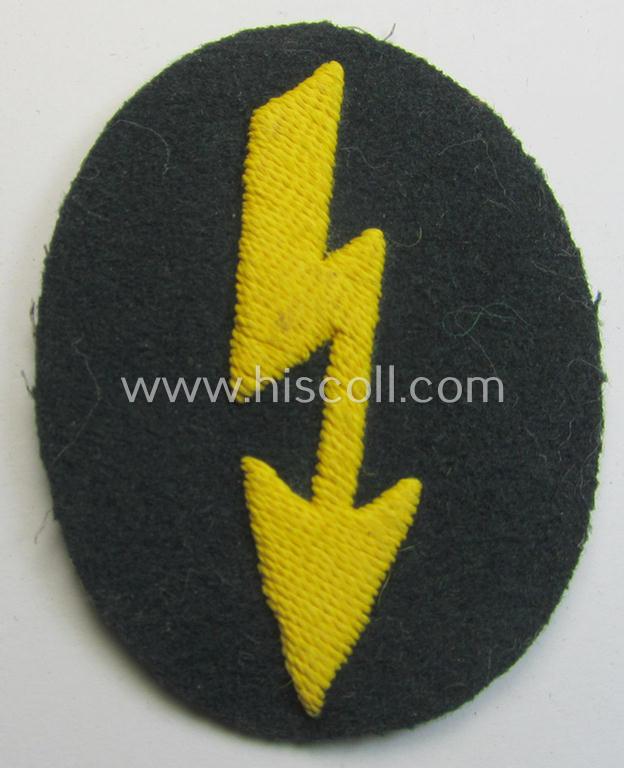 WH (Heeres) trade- and/or special career insignia ie. hand-embroidered signal-blitz (being a non- maker-marked example as executed in bright-yellow) as was intended for a soldier serving within the: 'Nachrichten-Truppen'