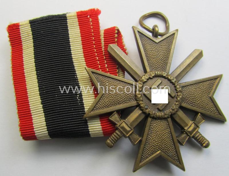 Medal-set: 'KvK II. Klasse mit Schwertern' being a clearly maker- (ie. '51'-) marked- (and/or 'Buntmetall'-based) specimen that came together with its original, minimally confectioned ribbon (ie. 'Bandabschnitt')