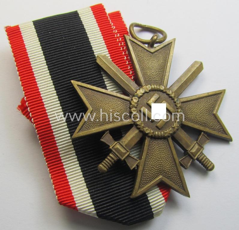 Medal-set: 'KvK II. Klasse mit Schwertern' being a clearly maker- (ie. '101'-) marked- (and/or 'Buntmetall'-based) specimen that came together with its original, minimally confectioned ribbon (ie. 'Bandabschnitt')