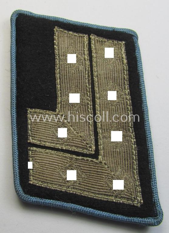Attractive - albeit regrettably single! - N.S.D.A.P.-type collar-patch (ie. 'Kragenspiegel für pol. Leiter') as executed in black-coloured wool as was specifically intended for a retired: 'N.S.D.A.P.-Hauptstellenleiter' at 'Orts'-level