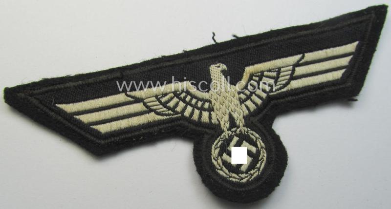 Attractive - and very unusual! - WH (Heeres) 'Panzer'-breast-eagle as executed in 'BeVo'-type-pattern and pre-mounted on black-coloured wool as was specifically intended for usage by soldiers (ie. NCOs) on their 'wrap-around'-tunics