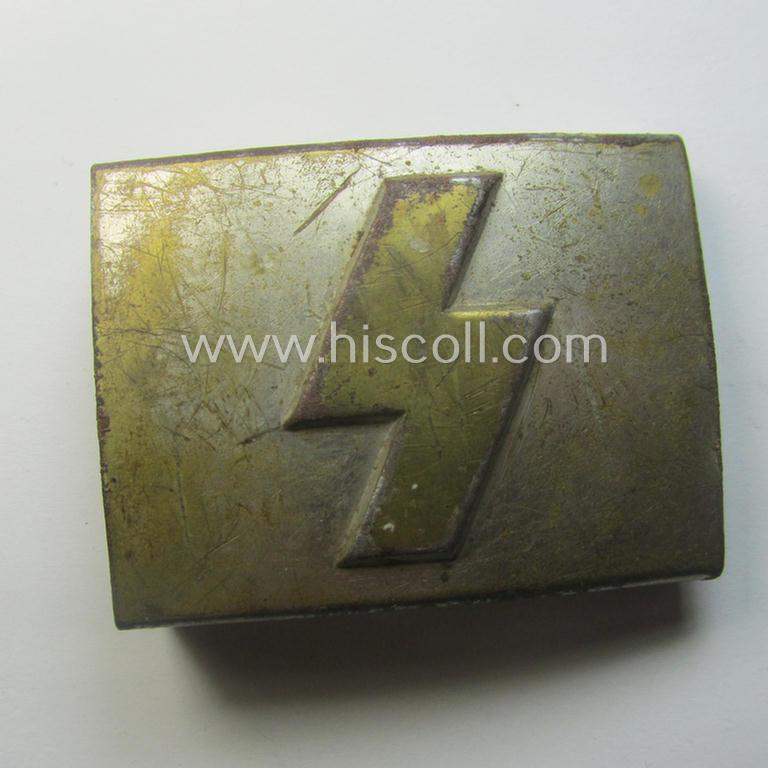 DJ (ie. 'Deutsches Jungvolk') silver-coloured- (ie. typical nickle-chromed) belt-buckle (ie. 'Koppelschloss') being a clearly maker- (ie. 'P.u.C.' and/or: 'RzM M4/28'-) marked example that comes in a moderately used- ie. worn, condition
