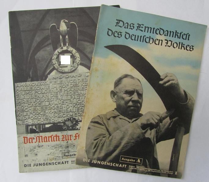 Small set comprising of two period-issues of the DJ ('Deutsches Jungvolk')-related brochure, entitled: 'Die Jungenschaft', both dated: '1938' - overall nice condition!
