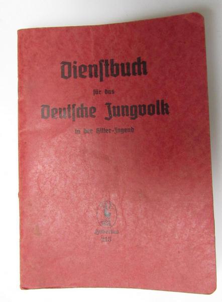 Nice and truly unsual: 'HJ'/'DJ' ('Hitlerjugend'/'Deutscher Jugend') so-called: 'Dienstbuch für das Deutsche Jungvolk in der HJ' (or youth note-book) - used but complete and/or partly filled-in condition!