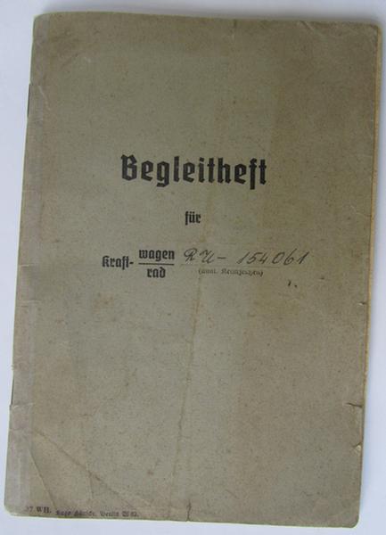 Neat - and truly unsually encountered! - WH vehicle-ID-paper (or: 'Begleitheft') as was issued for a: 'Lastkraftwagen Ford (Rum.)' holding the license-plates: 'RU-15461' that comes in a fully complete and/or filled-in condition
