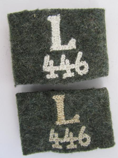 Very nice - and fully matching! - pair of WH (Heer) 'Infanterie'- (ie. infantry-) regiment shoulderboard 'slip-ons' (or 'Übershube') as intended for a: 'Soldat des 446. Landesschützen-Regiments' - very nice condition!