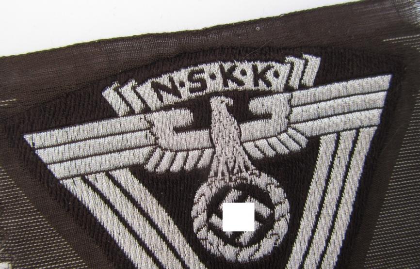 Very nice - and actually never before encountered! - N.S.K.K. (or 'National Socialistisches Kraftfahr Korps') so-called: 'N.S.K.K.-Ärmelabzeichen' showing a combined arm-eagle and/or chevron - very nice (ie. mint-/unissued!) condition!