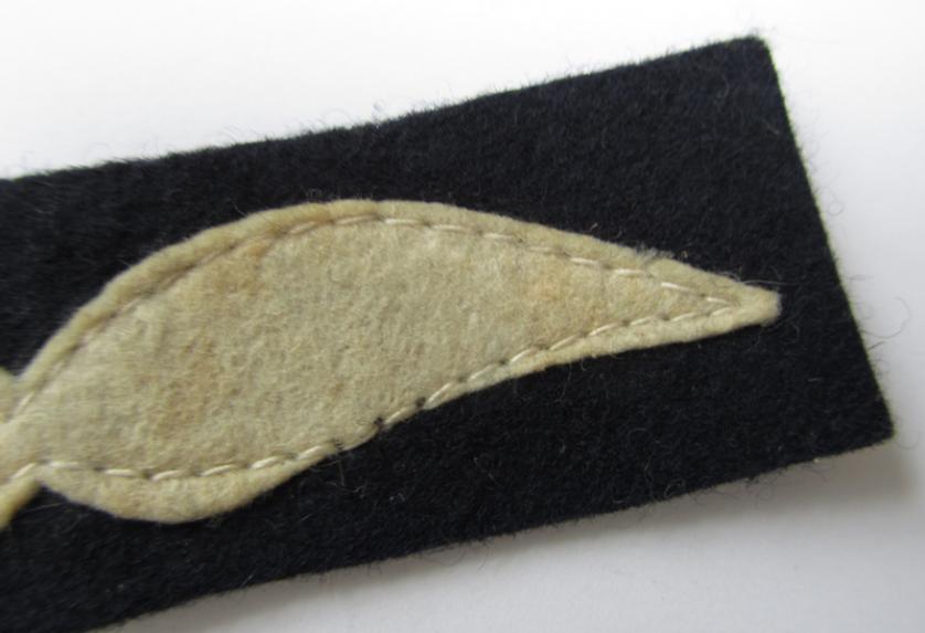 Very nice - and scarcely encountered, albeit regrettably single! - WH (Luftwaffe), greyish-blue coloured and/or woolen-based, NCO-type rank-patch (aka 'moustache'), as intended for an: 'Unteroffizier' - very nice (IMO virtually mint-/unissued!) condition!