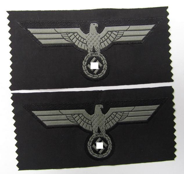 Neat - and nowadays scarcely encountered! - IMO later ie. mid-war period WH (Heeres) 'Panzer'-type breast-eagle, executed in bluish-grey coloured linnen on a black linnen background - overall very nice (ie. virtually mint-/unissued!) condition!