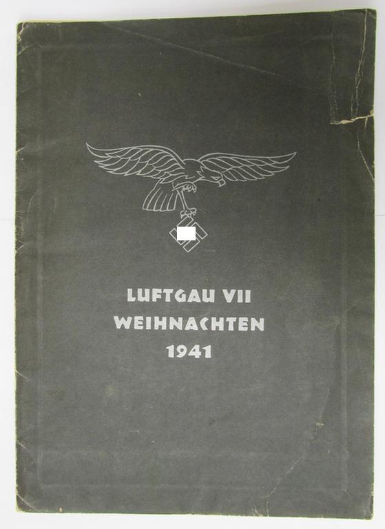 Attractive - and most certainly unusually encountered! - commemorative WH (Luftwaffe)-related item: an 'Errinnerungsmappe des Luftgau VII - Weinachten 1941', holding 12 nicely executed, art-reproductions - overall nice (and/or complete-) condition!