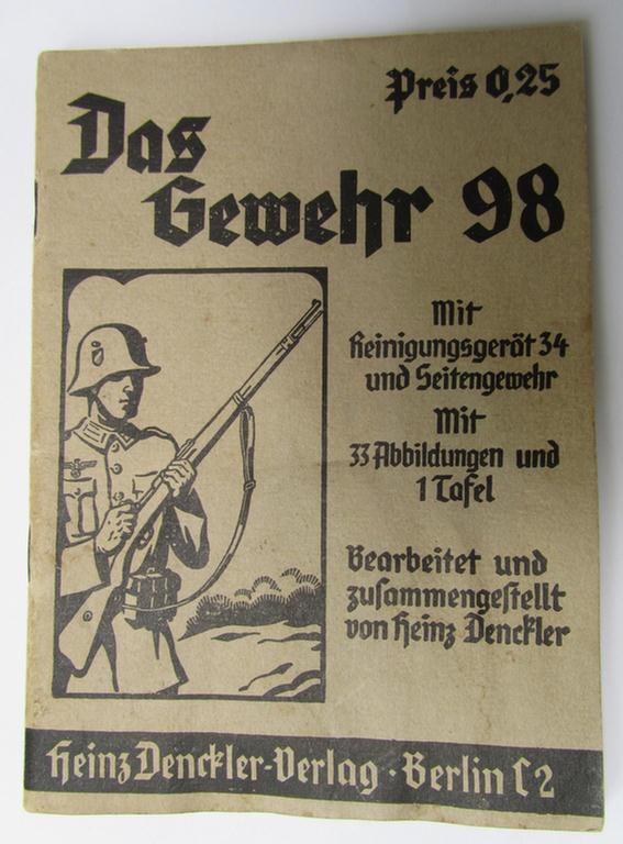 Neat - and scarcely encountered! - smaller-sized, WH instruction-booklet entitled: 'Das Gewehr 98 und seine Handhabung' (= instruction-/training-manual for the K98 rifle) and that comes in a moderately used ie. read-), condition