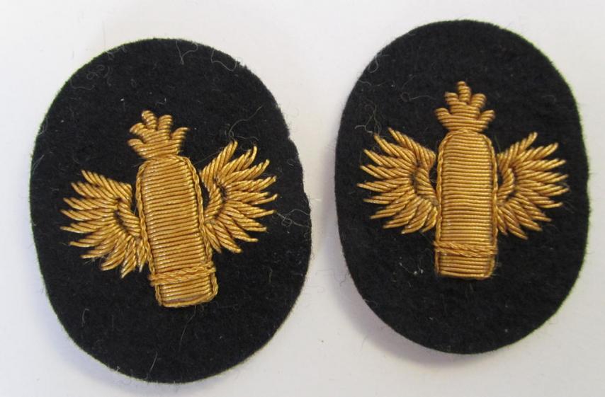 Fully matching set of WH (Kriegsmarine) hand-embroidered career- ie. specialist-armbadges, as executed on dark-blue-coloured wool as intended for usage by an officer within a: 'Küstenartillerie'-unit