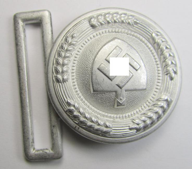 Aluminium-based, 'RAD' (ie.: 'Reichsarbeitsdienst') officers'-type-belt-buckle as was intended for commissioned-staff being a non-marker-marked example that comes in a 'virtually mint- ie. unissued'-), condition