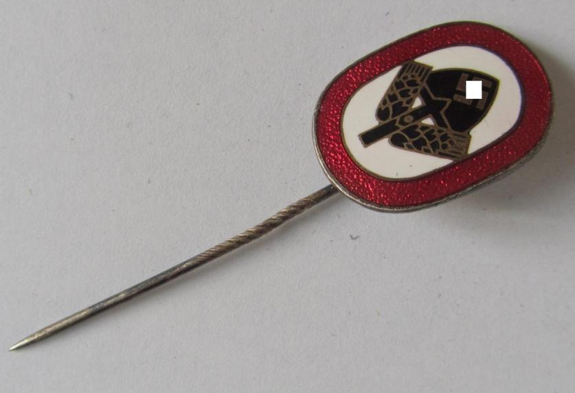 Neat, multi-coloured- and/or enamelled lapel-pin (aka: 'RAD-Erinnerungsnadel') being a neatly maker- (ie. 'A - A&S'-) marked example as was intended for the: 'Reichsarbeitsdienst der Männer (RAD/M)' 