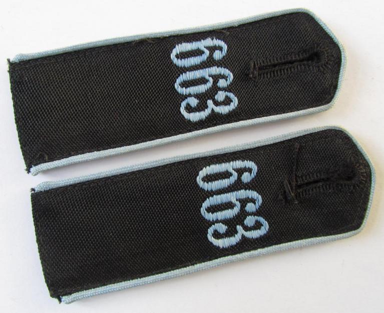 Neat - and/or fully matching! - pair of so-called: 'Flieger-HJ' (ie. flight 'Hitlerjugend') shoulderstraps, as was intended for usage by a: 'Hitlerjunge' who was attached to the: 'Bann 663' (Bann 663 = Litzmannstadt/Wartheland)