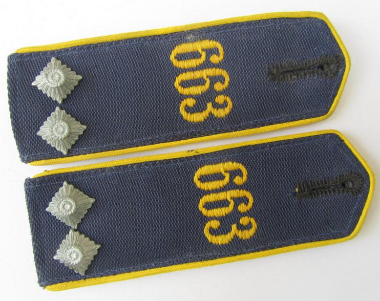 Neat - and/or fully matching! - pair of so-called: 'Marine-HJ' (ie. naval 'Hitlerjugend') shoulderstraps, as was intended for usage by a: 'HJ-Scharführer' who was attached to the: 'Bann 663' (Bann 663 = Litzmannstadt/Wartheland)