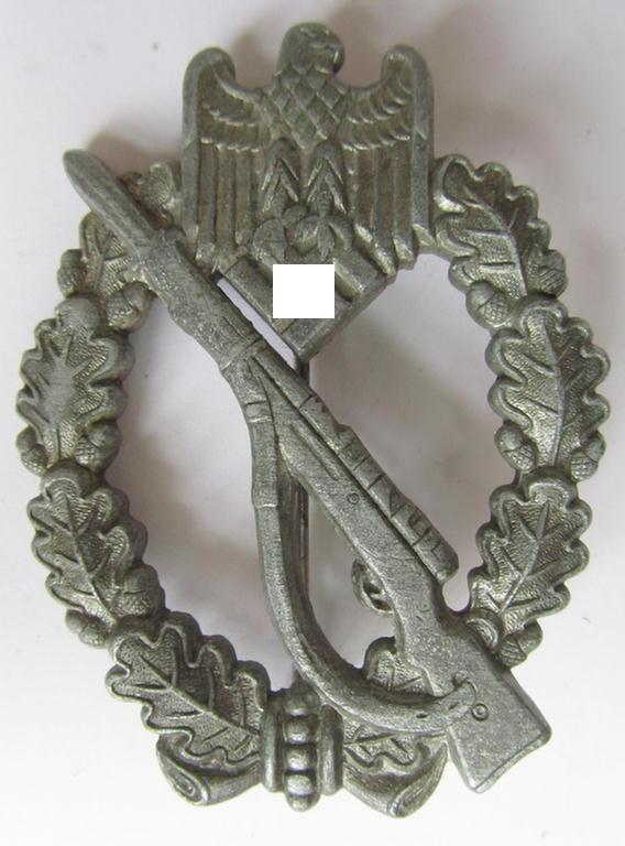Attractive, 'Infanterie Sturmabzeichen in Silber' (or silver IAB), being a non-maker-marked, zinc- (ie. 'Feinzink'-) version ie. 'variant', as was procuded by the: 'Funcke u. Brüninghaus'-company based in Lüdenscheid