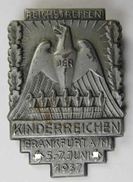 Commemorative- and/or tin-based- 'N.S.D.A.P.'- (ie. D.A.F.-) related 'tinnie', being a non-maker marked example, showing a 'Reichsadler'-device and the text: 'Reichstreffen der Kinderreichen - Frankfurt a. M. - 5.-7. Juni 1937'