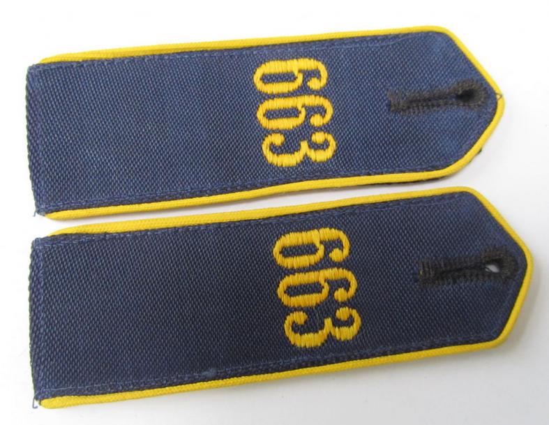 Attractive - and/or fully matching! - pair of so-called: 'Marine-HJ' (ie. naval 'Hitlerjugend') shoulderstraps, as was intended for usage by a: 'Hitlerjunge' who was attached to the: 'Bann 663' (Bann 663 = Litzmannstadt - Wartheland)