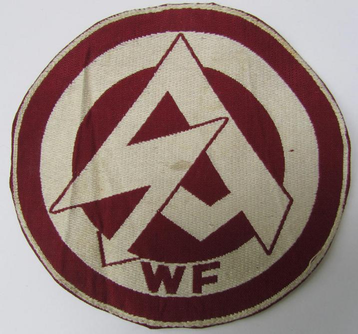 Attractive - and scarcely encountered! - SA (ie. 'Sturmabteilungen'), 'BeVo'-woven sport-shirt insignia (of the third ie. final type-) as was intended for an SA-member who served within the: 'Gruppe Westfalen' (WF) still showing its 'RzM'-etiket