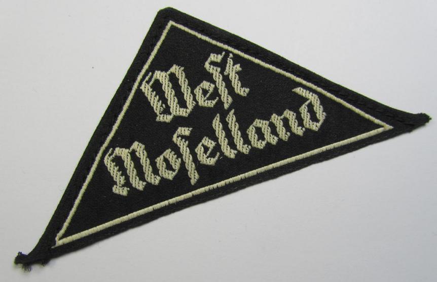 Neat, 'HJ' ('Hitlerjugend') ie. 'BDM' ('Bund Deutscher Mädel') district-triangle (ie. 'Gebietsdreieck') entitled: 'West Moselland'