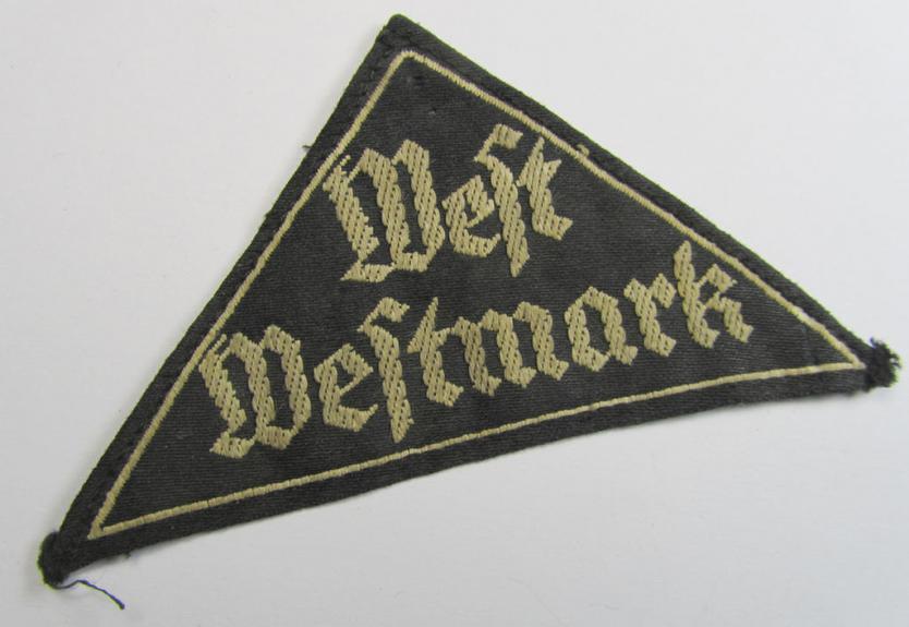 Neat, 'HJ' ('Hitlerjugend') ie. 'BDM' ('Bund Deutscher Mädel') district-triangle (ie. 'Gebietsdreieck') entitled: 'West Westmark'