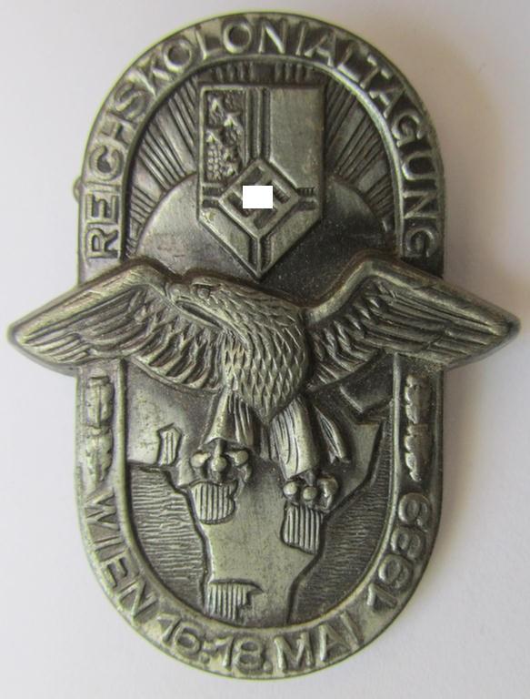 Attractive - 'NS-Reichskolonial-Bund'-related 'tinnie', being a non-maker-marked example depicting an 'eagle'-device above the 'NS-Reichskolonial-Bund'-device and showing the text: 'Reichskolonialtagung - Wien - 16.-18.-5-1935'