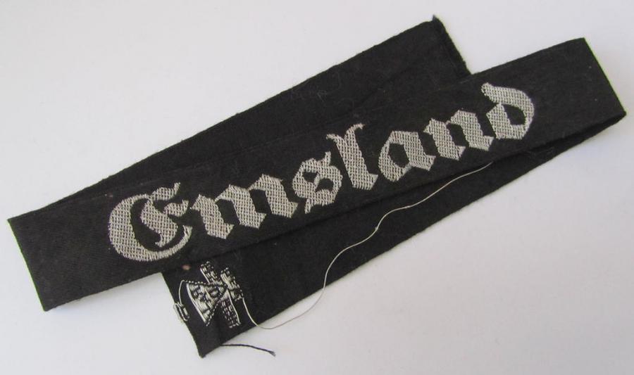 Attractive, RAD (ie. 'Reichsarbeitsdienst') officers'-pattern, commemorative cuff-title (ie. 'Dienstärmelstreifen') depicting the text: 'Emsland' (as was intended for commisioned-staff working on the various 'Westwall'-fortifications)