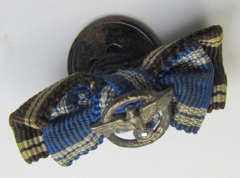 Two-pieced N.S.D.A.P-related ribbon-bar (ie. 'Feld-/Bandspange') that comes on its specific 'button-hole'-set-up, showing resp. the ribbons for two: 'N.S.D.A.P.-Dienstauszeichnungen der 2. u. 3. Stufe'