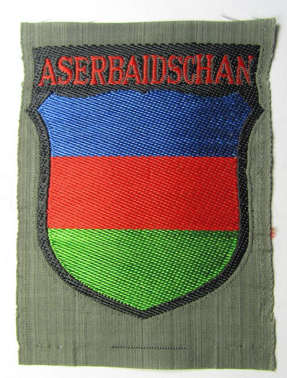 'BeVo'-type armshield entitled: 'Aserbaidschan' (being a virtually mint- ie. unissued piece as intended for a volunteer who served within the 'Deutsche Wehrmacht' ie. within the 'Aserbaidschanisches Legion')